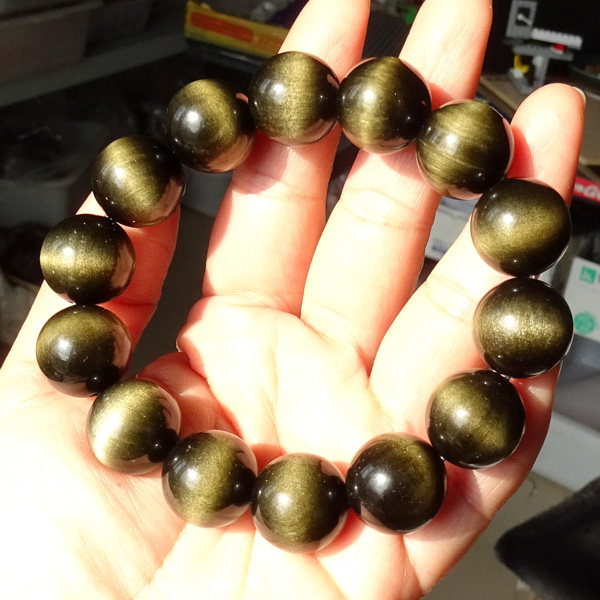 水玉冰魄金曜石手链 猫眼光 强金眼 天然黑曜石手串