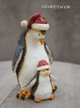 树脂复古做旧企鹅节日家居装饰