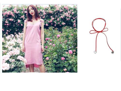 韩国甜美风桃心流苏系带多层项圈