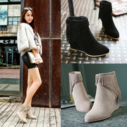 2015 new stylish leather and velvet for fall/winter flow Su Po Martin boots, with Korean pointed high heels short boots women