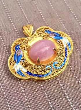 天醉纯银镀金手工欧泊项链平安锁