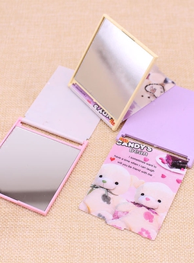 韩国可爱卡通小镜子 方形台式折叠化妆镜 便携手掌随身梳妆镜子