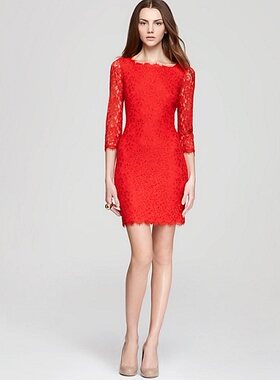 美国代购 DVF 红色 蕾丝 经典 款 连衣裙