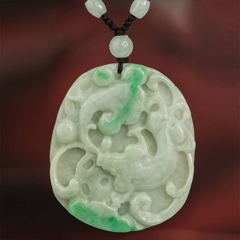 翡翠如意貔貅吊坠真玉带翠色