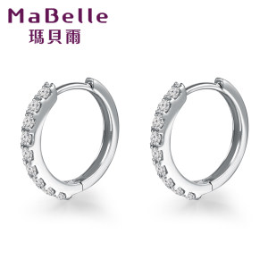 MaBelle/玛贝尔白18K金 钻石耳钉女群镶简约耳饰 钻石耳环