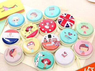 卡通创意可爱多功能马口铁盒圆形硬币钥匙耳机线零钱包铁盒 韩版