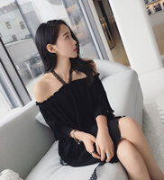 Good quality, comfortable fabric, pearl chiffon fabric, lace trim halterneck dress, loose plus size short style