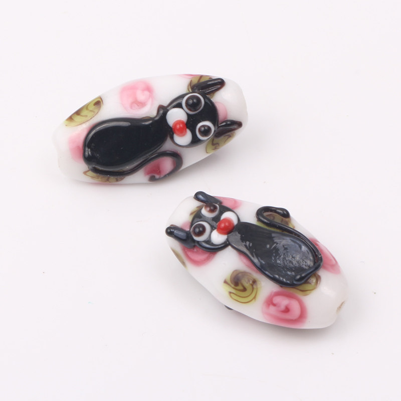 新款大熊猫 diy配饰长款花纹小花猫手工琉璃珠xk415