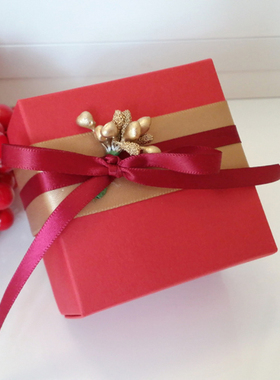 则礼 小清新婚礼喜糖盒免折叠空盒 简约大气结婚糖果盒子方盒红色