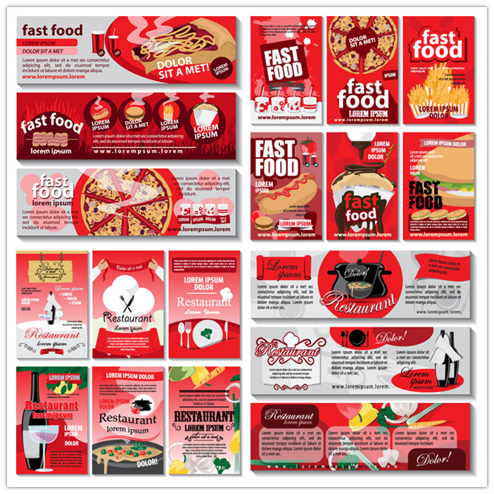 A0234矢量饭店快餐西餐横幅海报菜单模板 AI设计素材