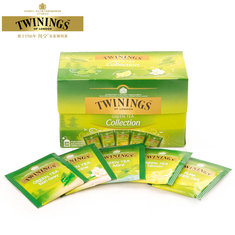 川宁Twinings绿茶精选34.5g/20片进口茉莉花茶组合袋泡茶包茶叶