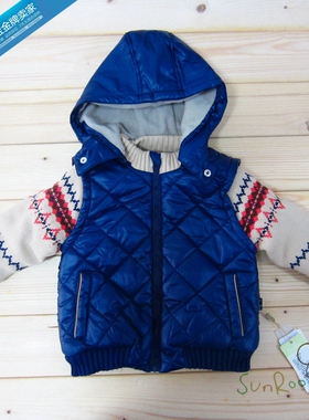 【4折】阳光鼠秋冬装男童连帽厚外套棉服假两件拉链棉衣90码