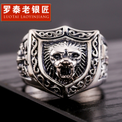 S925 Silver Lion ring Thai silver domineering personality Leo lion head ring fashion index finger ring