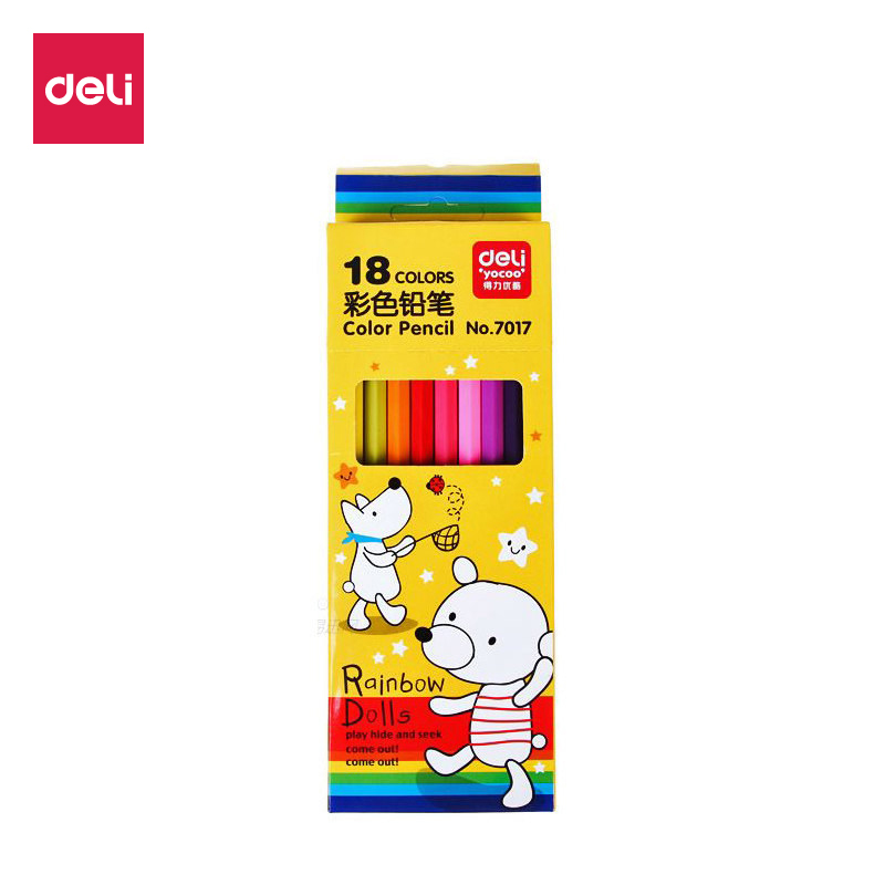 得力7017彩色铅笔 学生可爱画笔 涂鸦美术绘图铅笔 不易折断18色