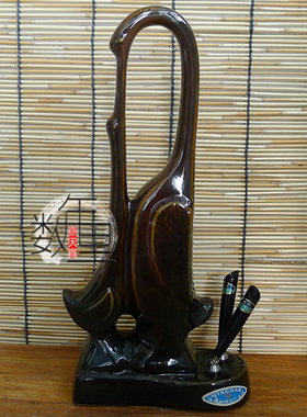 笔插 【 吻鹅 】 淄博 美陶 博山 老陶瓷 动物 摆件 亲情