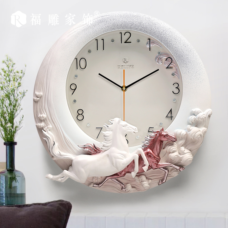 清仓/福雕家饰现代创意浮雕钟表欧式客厅壁挂钟时钟静音石英钟大