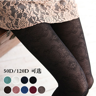 日系复古暗花纹图腾丝袜春秋连裤袜 天鹅绒显瘦提花女打底袜中厚