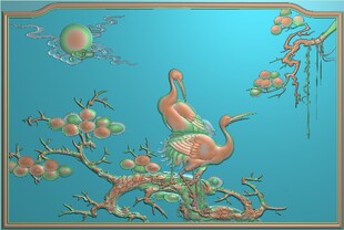 高清精雕图jdp灰度图bmp浮雕图精品松鹤背板772x515仙鹤延年门板