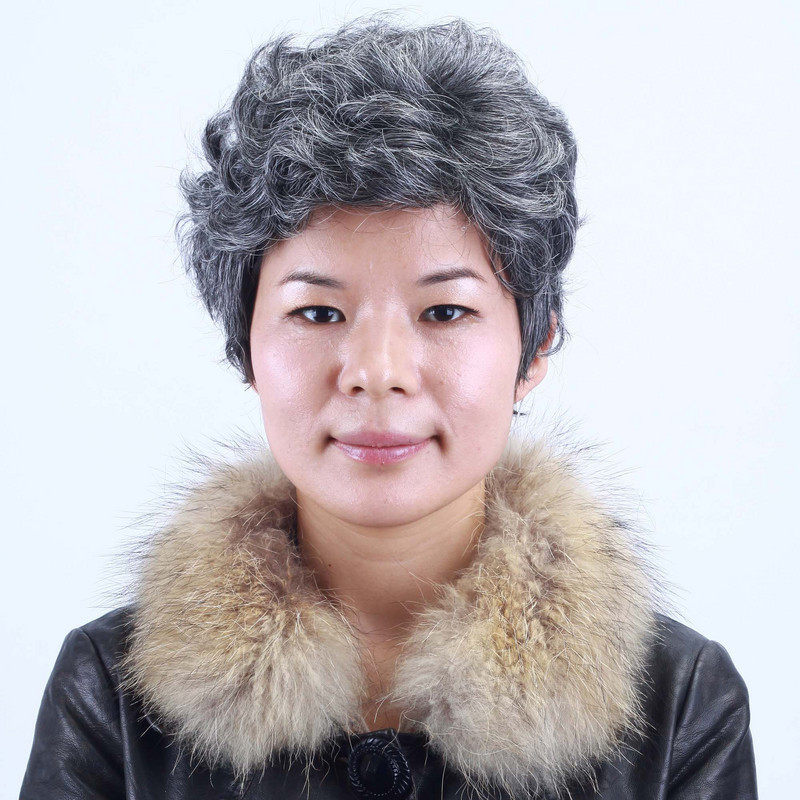 cos老年人假头套舞台表演扮老人假发女老奶奶短卷发花白色银白色