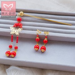 Beautiful tassels too bride Butterfly costume red earrings hair accessories hairpin hair ornament hairpin jewelry accessory A0038