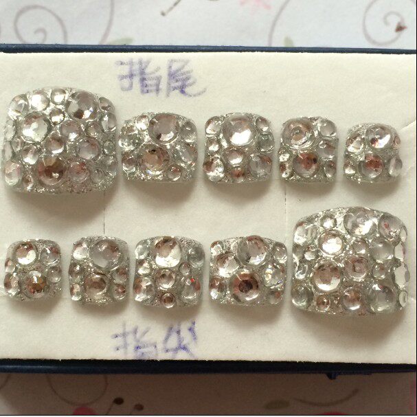 成品手工光疗美甲闪亮钻脚趾甲假定做贴片长短款指甲彩妆 包邮