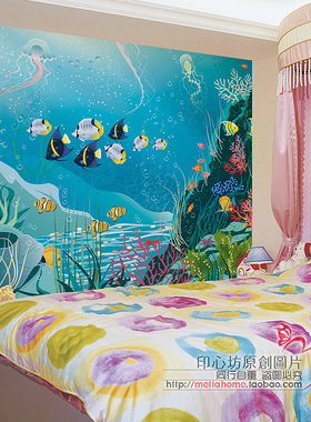 奇妙海洋 海底世界 儿童房间 大型壁画 幼儿园装饰壁纸 韩式墙纸