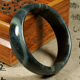 天然新疆和田玉墨玉青花宽条手镯内径58mm 大件厚桩证书市价过万