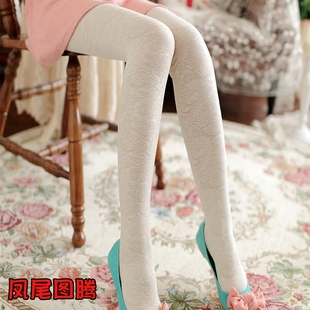 花纹丝袜女秋季带图案连裤袜有提花不透肉白色日系裤袜春秋厚款