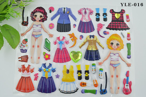 立体带钻泡沫卡通换装贴纸贴画儿童穿衣服贴画女宝宝手工早教玩具