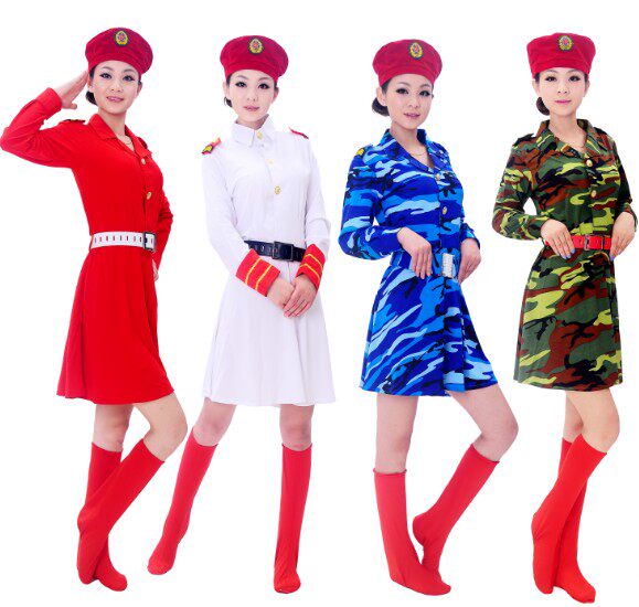 新款军装迷彩舞蹈演出服女装广场舞长袖表演服民族舞台服军绿色夏