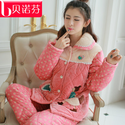 2015<em>加厚绒睡衣女冬款</em>珊瑚绒加棉保暖甜美家
