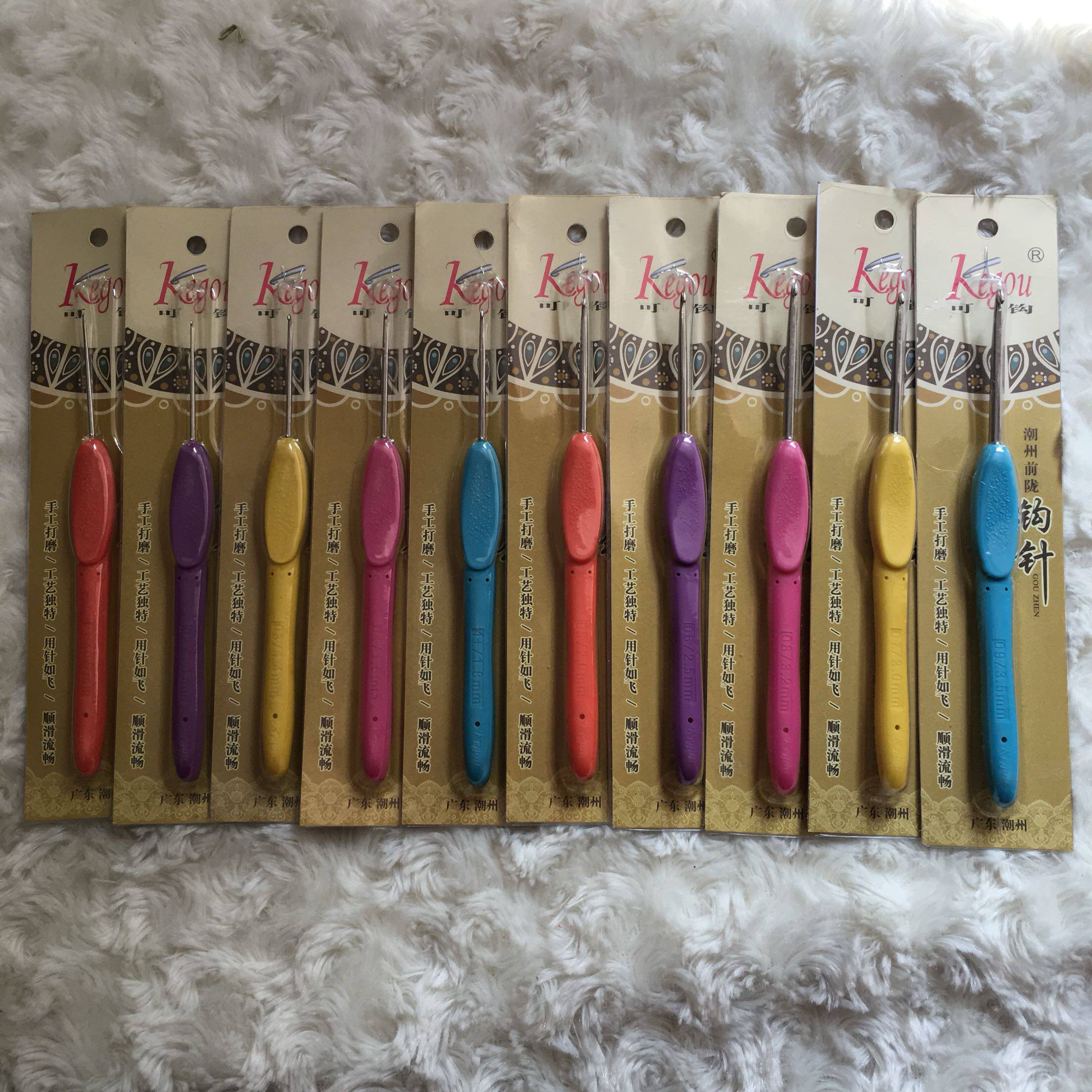 桠枝家可钩牌 防滑手柄潮州前陇钩针 手工打磨钩针 带柄钩针 彩色