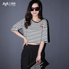 Princess pre-VII OTHERMIX2015-summer new style black and white striped prints loose five points-shirt woman