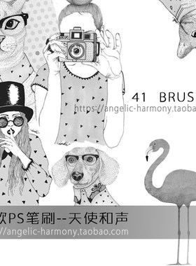 PS笔刷 插画风格文艺范女孩 小鸟 照片网络图片美化装饰笔触 178