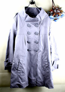 祥云冉冉家外贸原单韩版双排扣小A字风衣大码女装时尚拼接外套秋