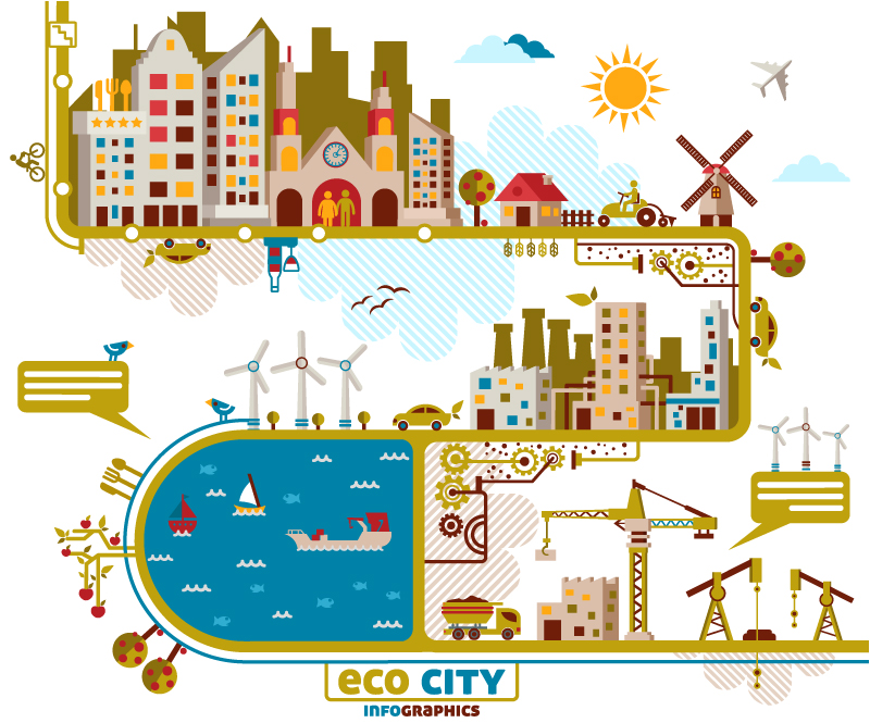 创意城市插画 城市建筑建设元素背景 AI格式矢量设计素材