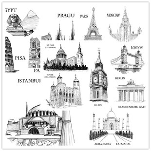 源文件 EPS格式 世界著名建筑手绘线稿 矢量设计素材