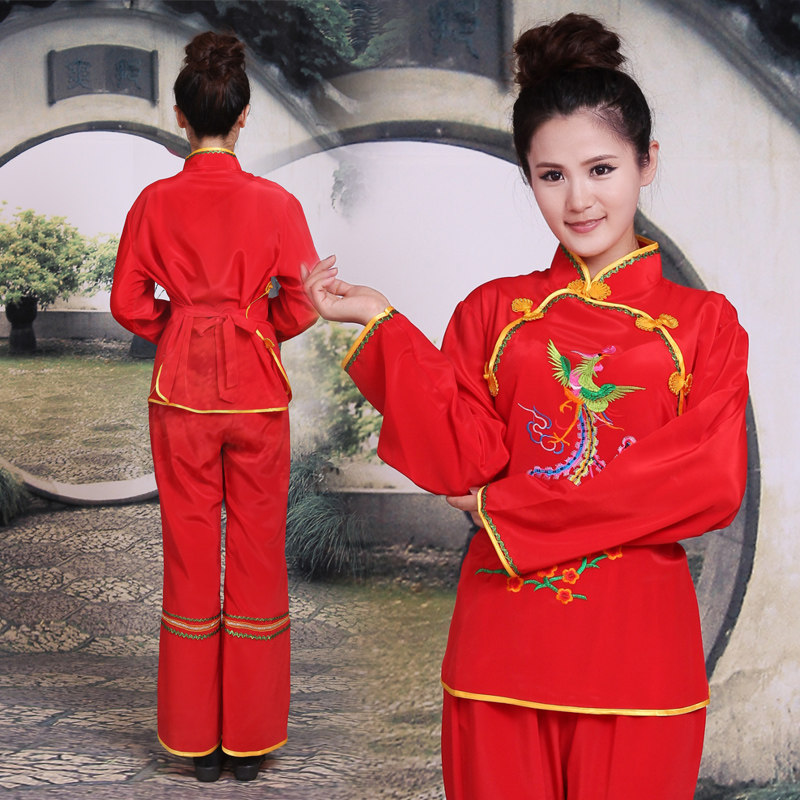 新款秧歌服舞台演出服装中式婚礼服腰鼓服装媒婆服丫鬟侍女服