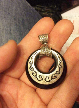 纯银复古月亮平安扣宝石吊坠托