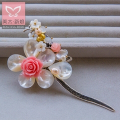 Beauty is just too retro pink bride brooch crystal flower brooch natural shells beaded accessories jewelry I0030