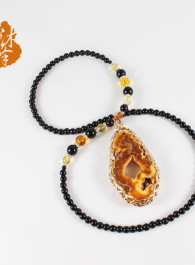 天然玛瑙镂空夸张长吊坠毛衣链