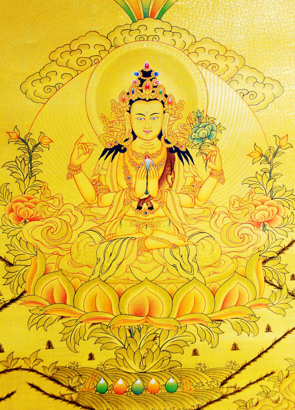 线绣 个性十字绣diy定做 印布印花印布 四臂观音金唐卡