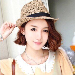明星同款韩版夏天防晒帽子女士麻料镂空透气草帽爵士帽遮阳礼帽
