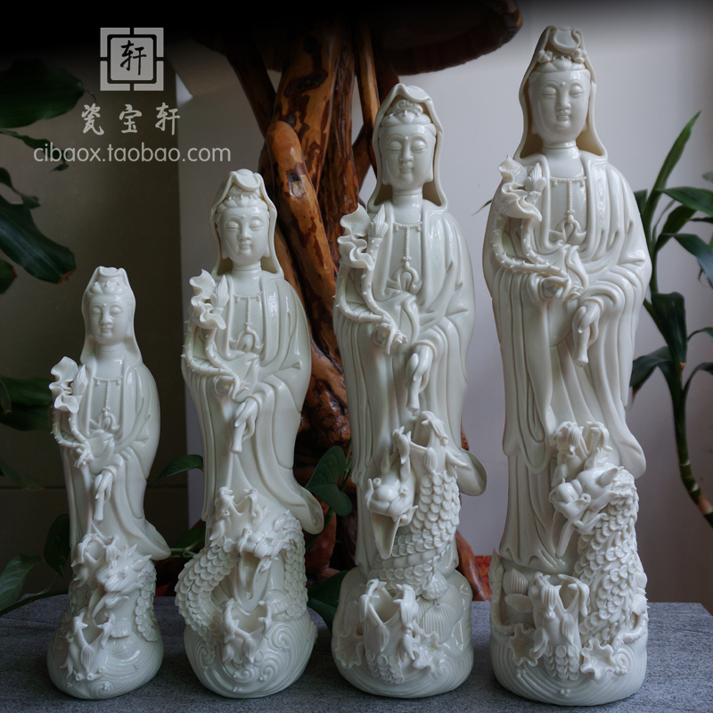 滴水观音佛像 德化白瓷观世音菩萨招财供奉装饰桌面个性居家摆件