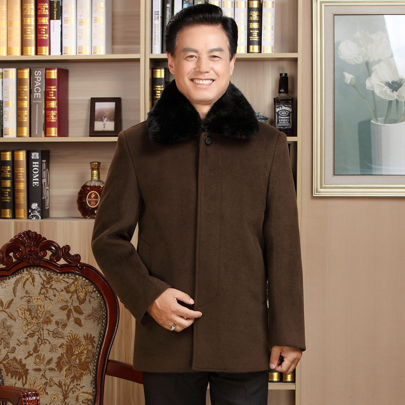 Middle and old age men's wear Fur overcoat thickening In paragraph coat spring and autumn Mid length version Woollen cloth middle age NH Windbreakerin the Men's clothing, Woolen coat  category - from Buy2taobao.com to provide professional Taobao agent buy service