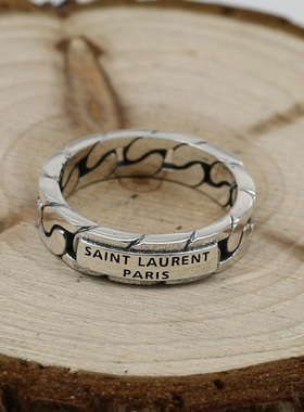 朋克风饰品光面纯银锁链戒指