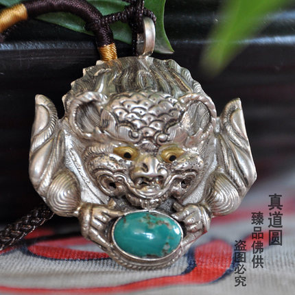 尼泊尔纯银大鹏金翅鸟项坠 大鹏鸟护法天然绿松石镶嵌 项链吊坠