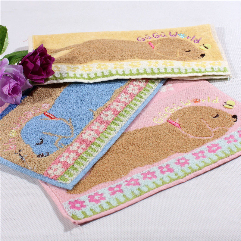 郑老大日本原单！GuGu World 可爱睡觉狗狗 纯棉刺绣方巾 手帕