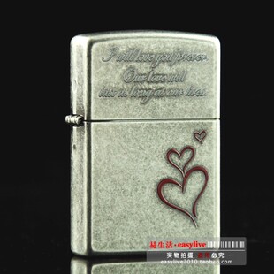 包邮原装正品ZIPPO 打火机 古银双刻 永恒的爱 古银红心 煤油