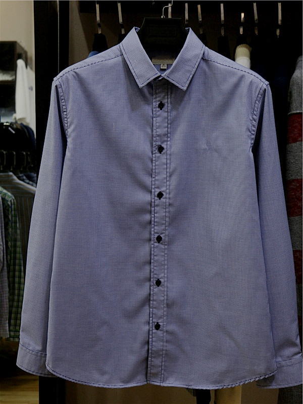 slimfit高支棉挺括细格长袖衬衣